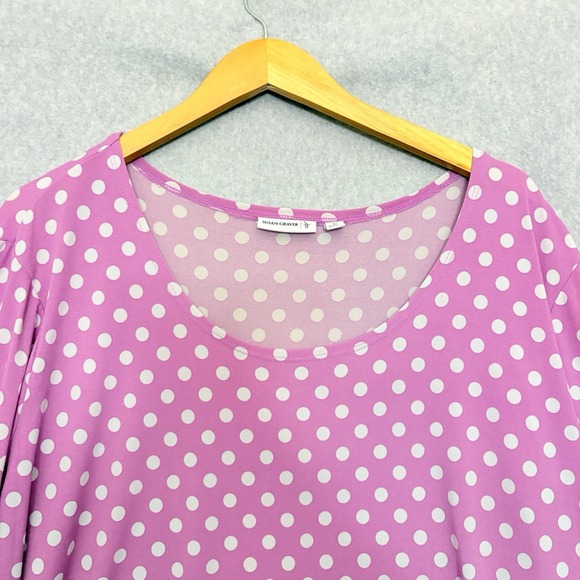 Susan Graver 3X Liquid Knit‎ Purple Polka Dot Stretch Flowy 3/4 Sleeve Tunic Top - Picture 3 of 6